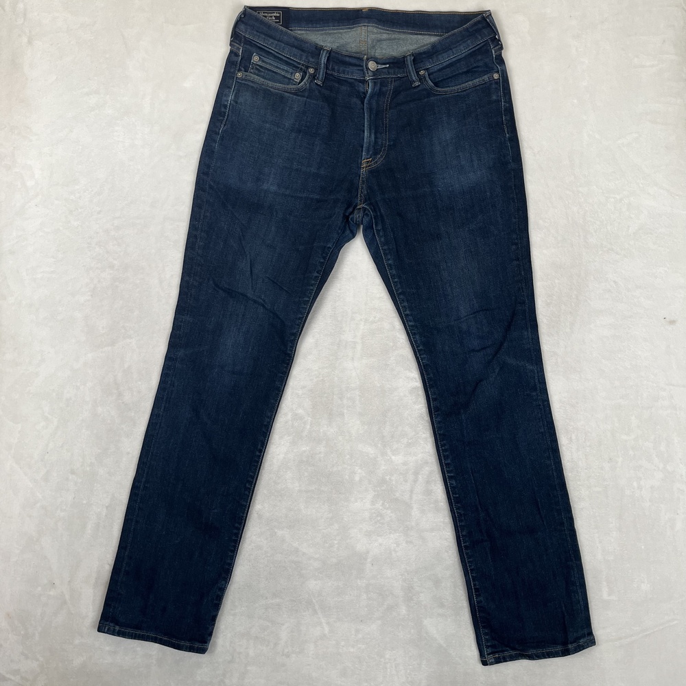 Abercrombie & Fitch Kennan Straight Jeans Mens 33x32 Blue Stretch Denim Med Wash